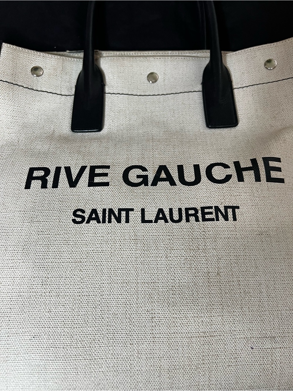Saint Laurent Rive Gauche North/South Canvas Messenger Tote in Cream and Black - Picture 7 of 17